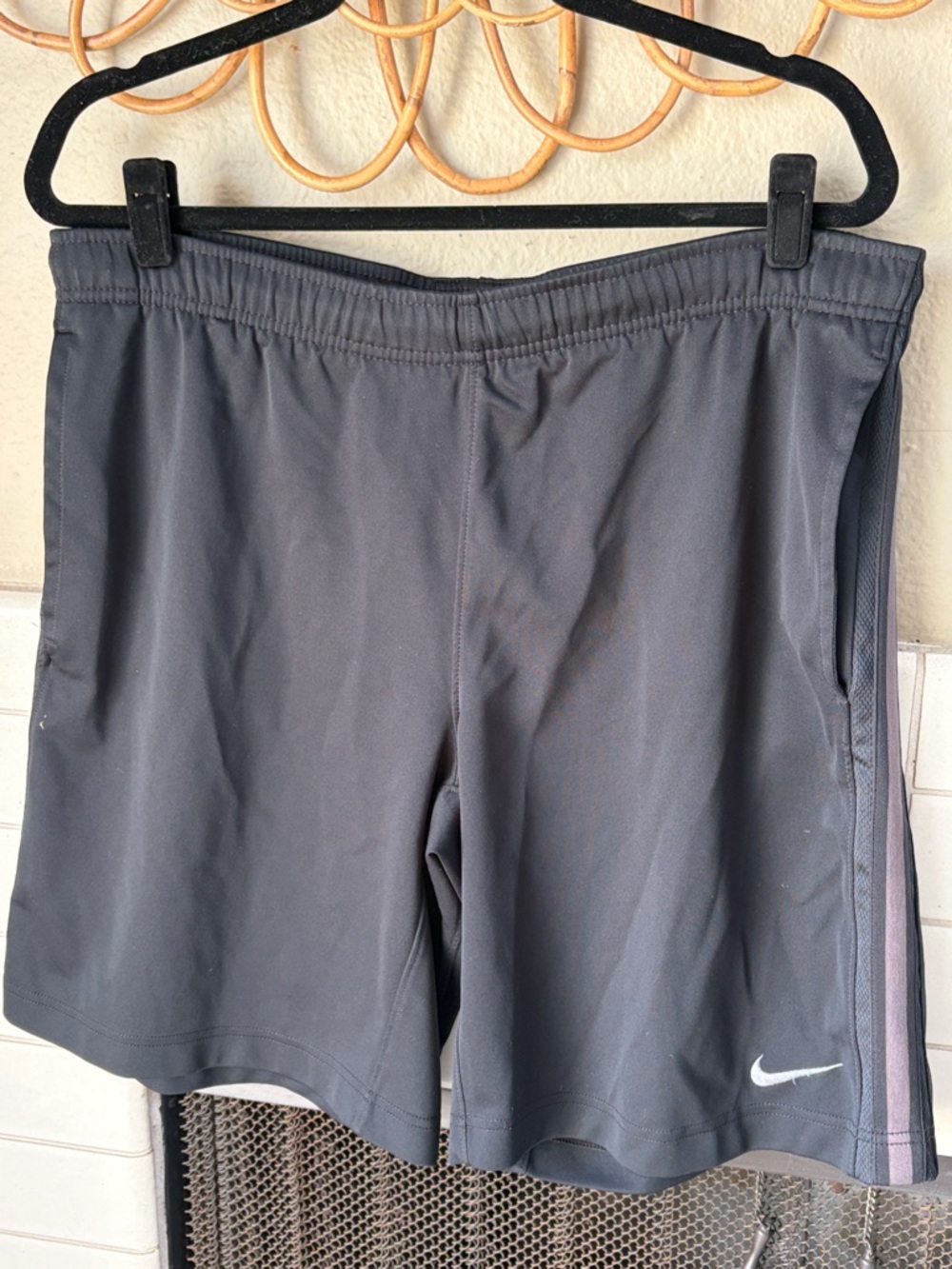 Nike Men's Gray Athletic Shorts with Side Stripe